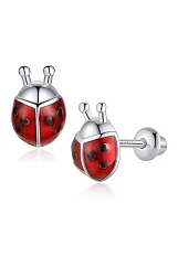 stunning cute ladybug stud silver baby earrings